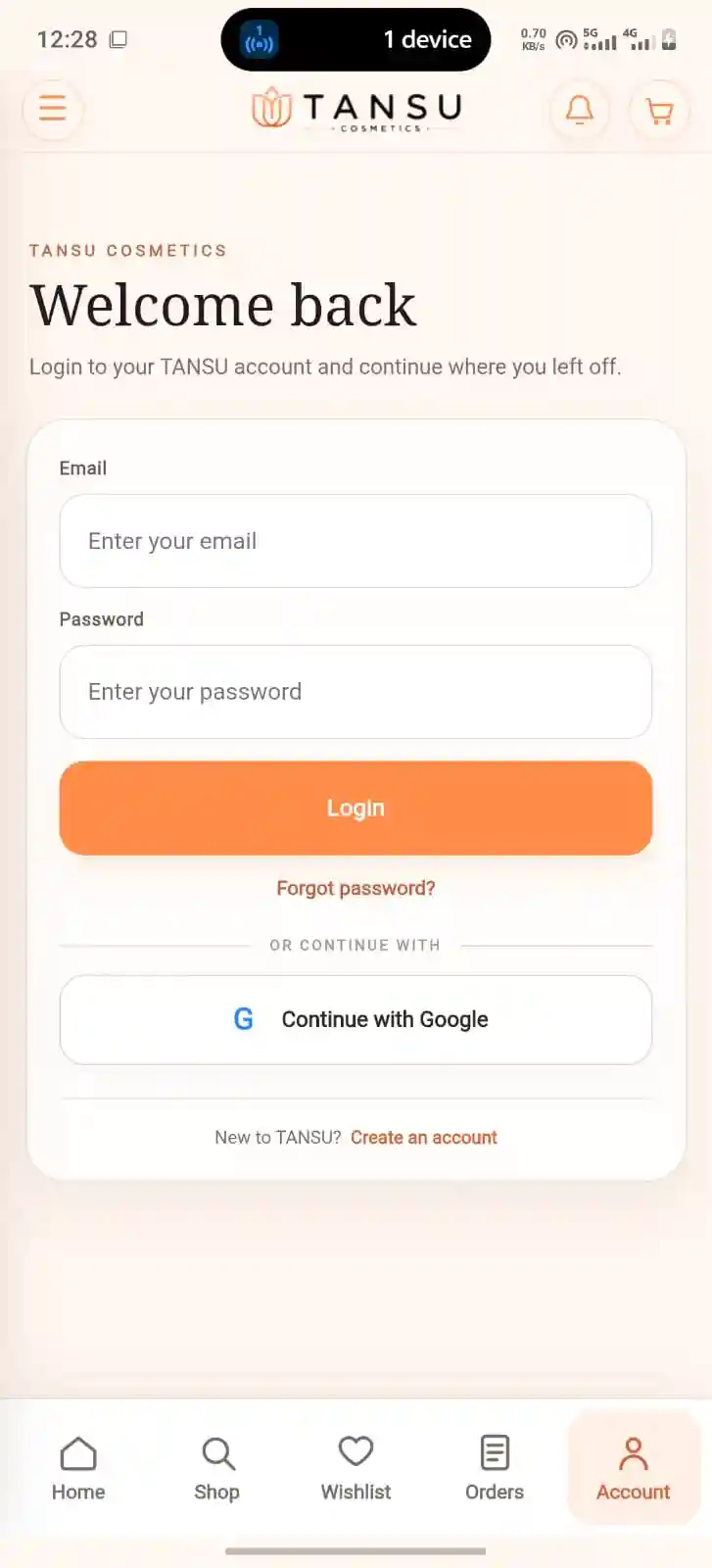 TANSU App Login screen