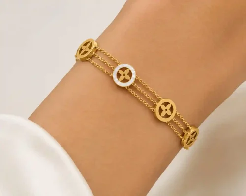 Anti-Tarnish Gold-Tone Triple Chain Clover Bracelet | ₹297